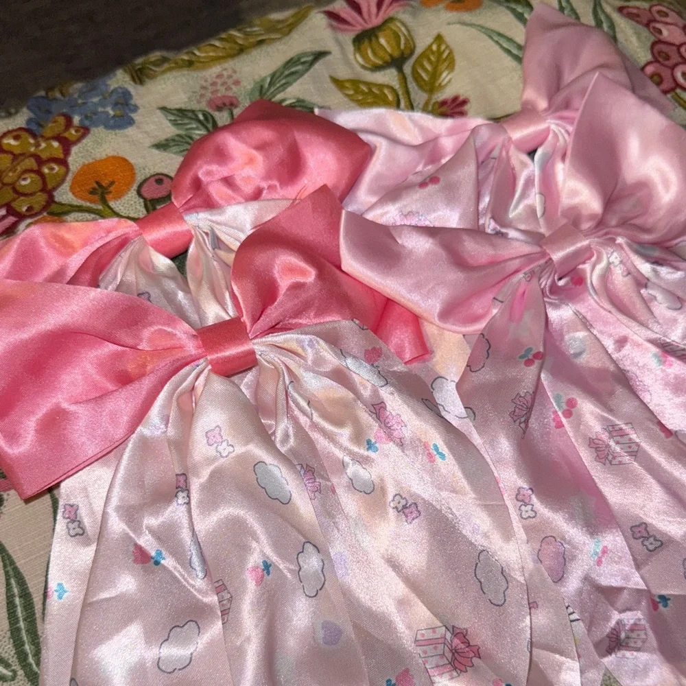 Pink Satin Hair Bows with Cute Print‎